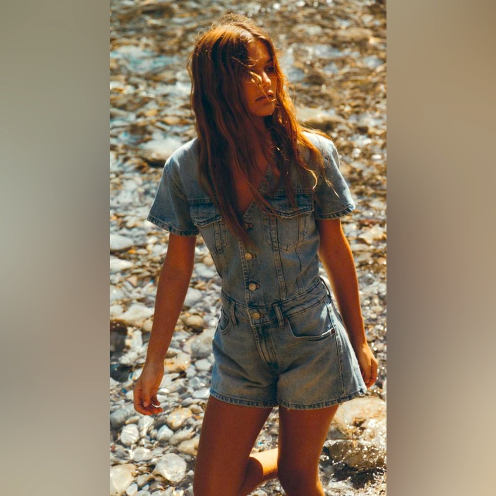 Women's Denim Short Sleeve Jumpsuit